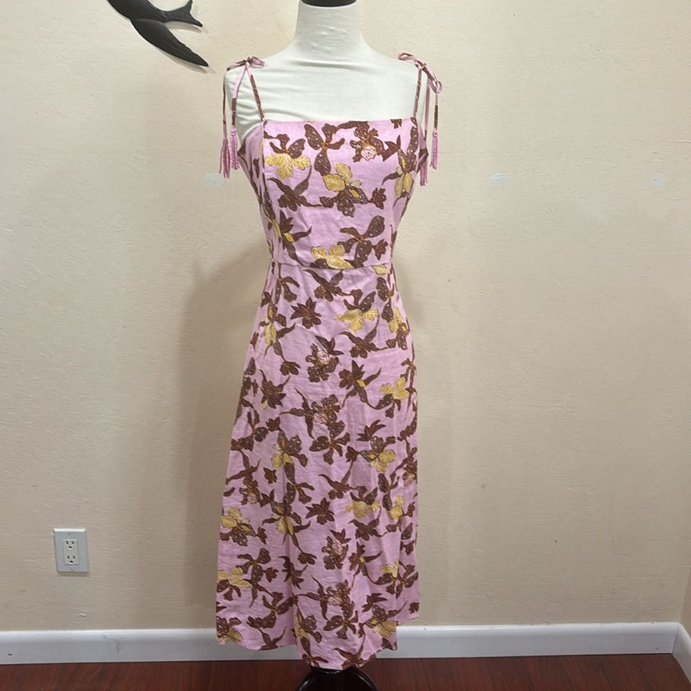 House of Harlow 1960 Pink Orchid Linen Blend Open Back Midi Dress  - L